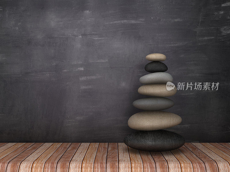 木地板上的石头-黑板背景- 3D渲染